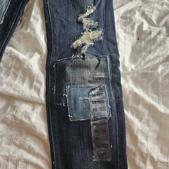 American Eagle Low Rise Patchwork Skinny Jeans - 2012 - Dark Wash - Sz 00 Reg - Picture 9 of 16